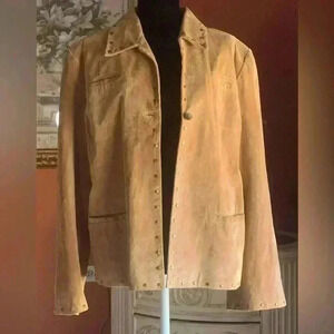 DAVID BROOKS Pig Suede Leather Jacket Women Studded Western Boho Brown S 18